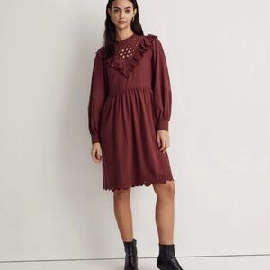 Madewell Embroidered Ruffle Flannel Dress, S